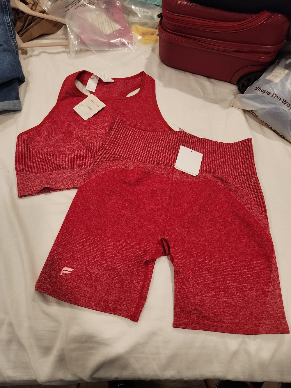 Fabletics Red Seamless Active Shorts & Crop Top Set